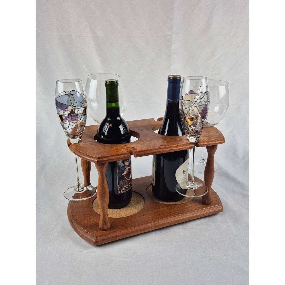 Gailstyn Sutton Teak Wine Butler 2 Bottle 4 Glass Holder Picnic Patio Concert
